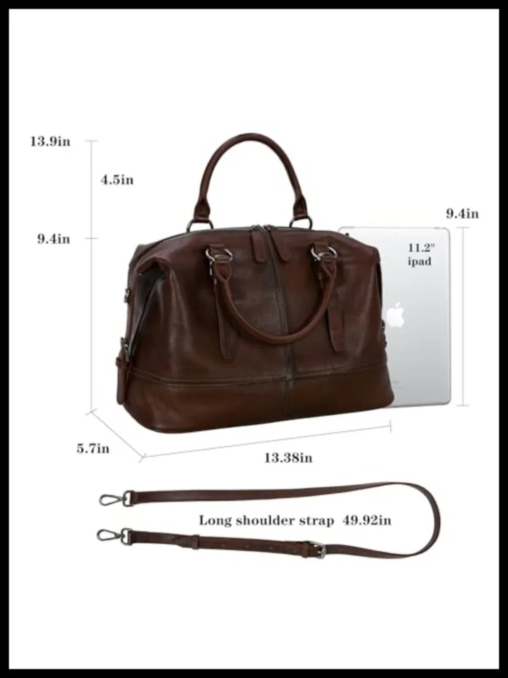Top-Grain Leather Satchel Tote with Detachable Strap for Women
